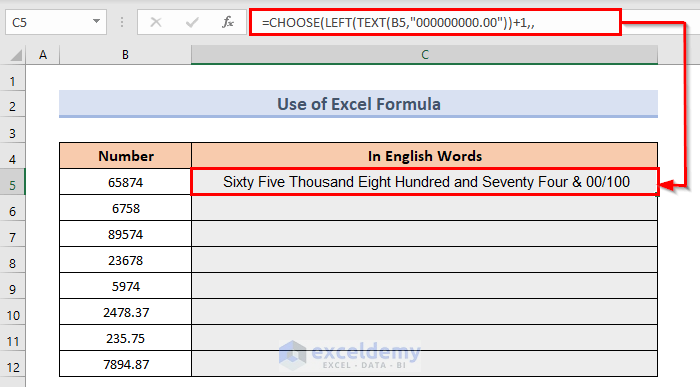 Convert a Numeric Value into English Words in Excel Using formula