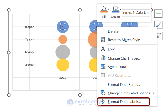 Adding Labels for Bubble Sizes to Create a Bubble Matrix Chart in Excel
