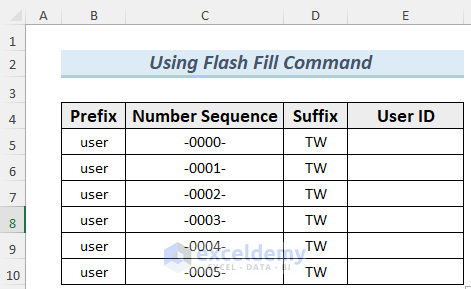 how to create a number sequence in excel with text using flash fill command
