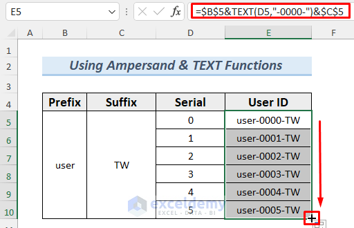 how to create a number sequence in excel with text