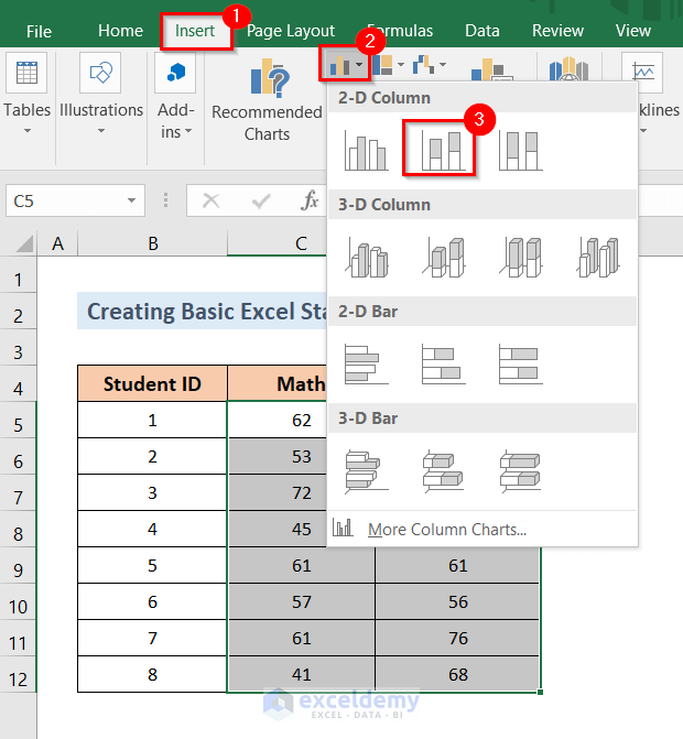 Create Basic Excel Stacked Column Chart in Excel