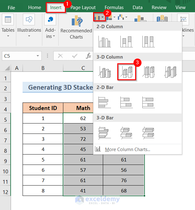 Generate 3D Stacked Excel Column Chart