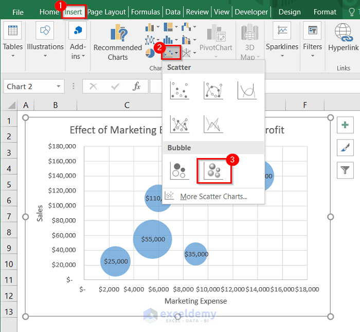 Insert 3D Bubble Chart in Excel