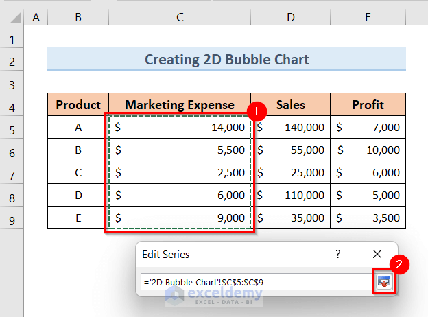 Create 2D Bubble Chart in Excel