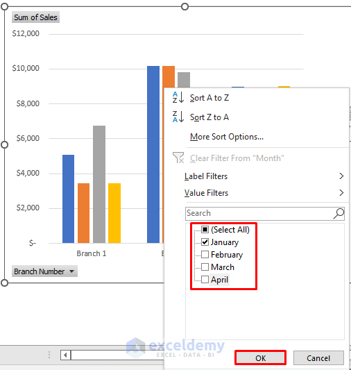 how to edit pivot chart in excel, show specific result