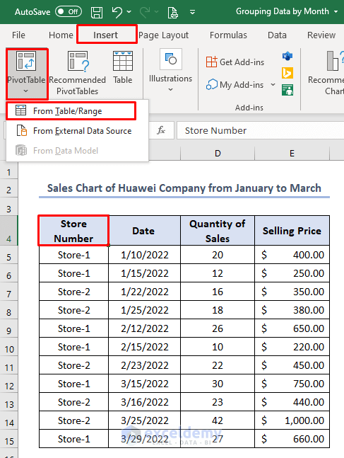 How to group data by month in Excel automatically
