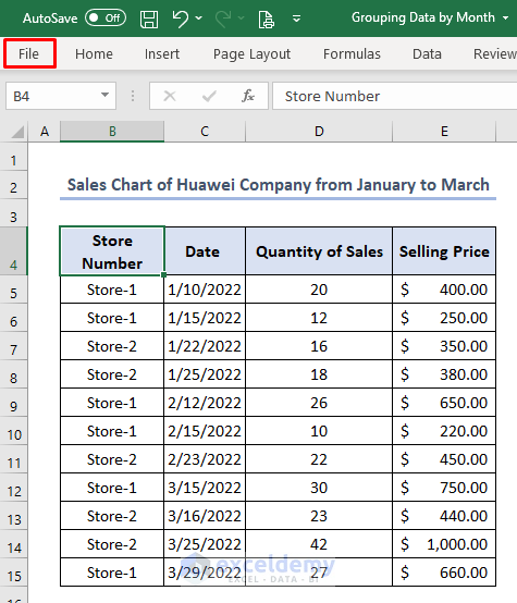 How to group data by month in Excel manually
