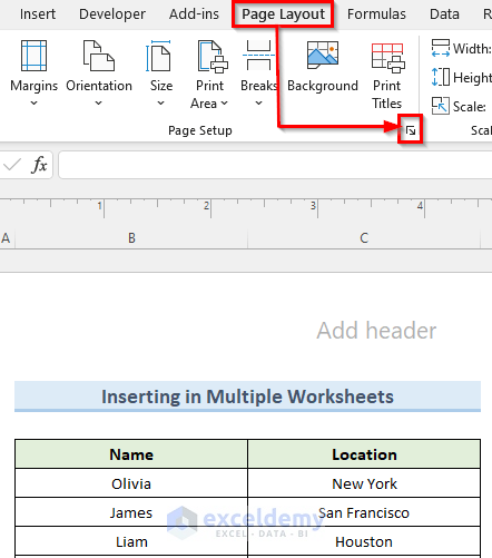 Insert page Number in Multiple Worksheets