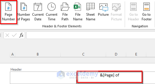 Insert Page Number Using Insert Tab in Excel