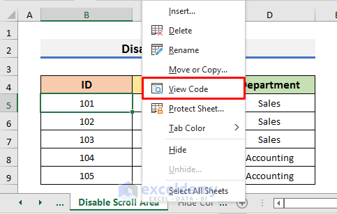 Disable Scroll Area to Limit Columns in Excel