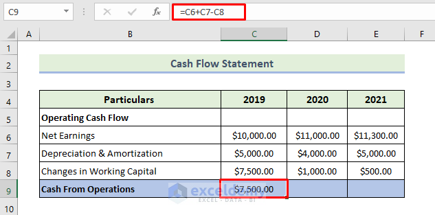 Create Cash Flow Statement Sheet to Link 3 Financial Statements in Excel