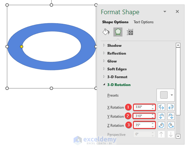 how to make 3d doughnut chart in excel Inserting and Formatting Shape