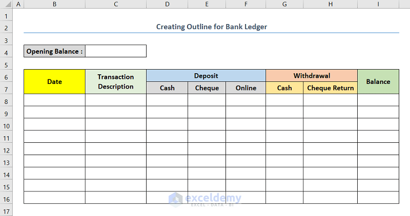 Create an Outline for a Bank Ledger