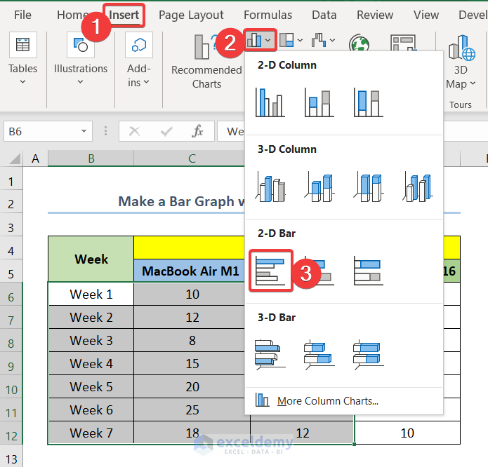 Insert a Bar Graph with Multiple Variables in Excel