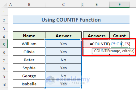 Using Excel COUNTIF Function to Make Pie Chart without Numbers