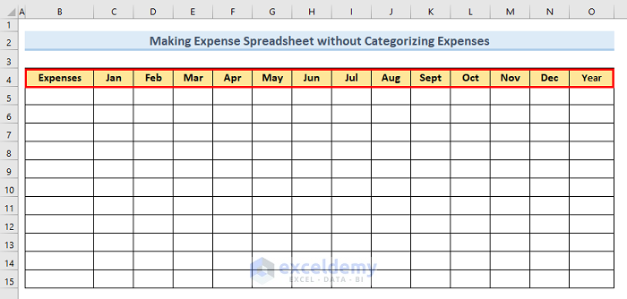 Make an Expense Spreadsheet in Excel without Categorizing Expenses
