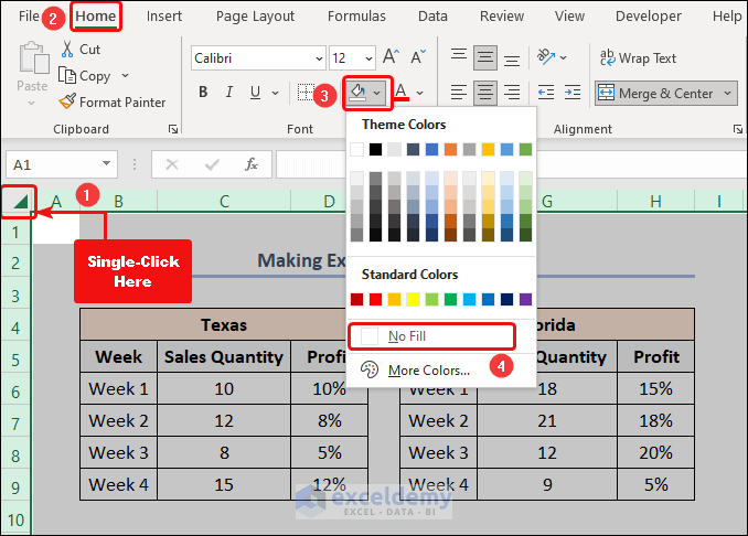 How to Make Excel Look Like a Page Removing Fill Color