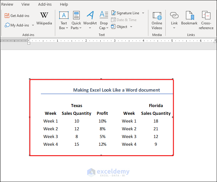How to Make Excel Look Like a Page Using Word