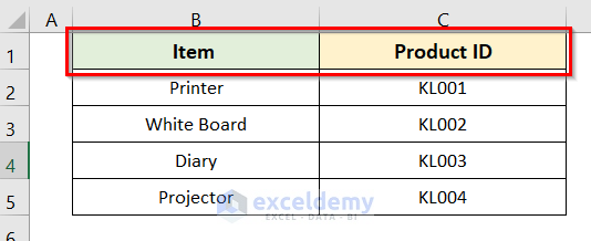 1. Create First Row as Header by Freezing in Excel
