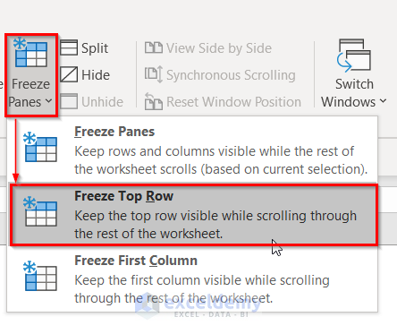Create First Row as Header by Freezing in Excel