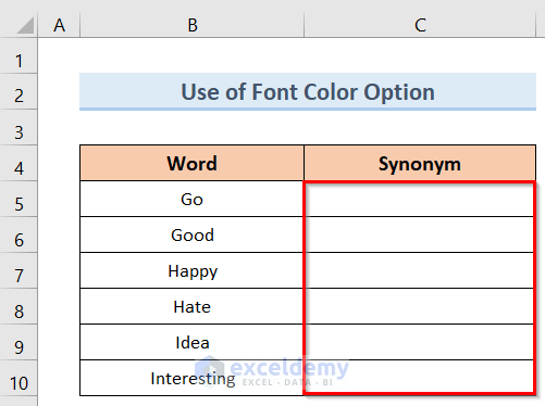 Use of Font Color Option to Make Flashcards in Excel