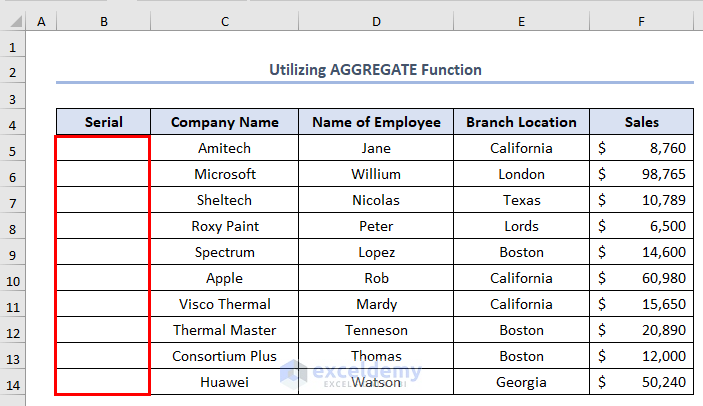 how to number in excel with filter using AGGREGATE function