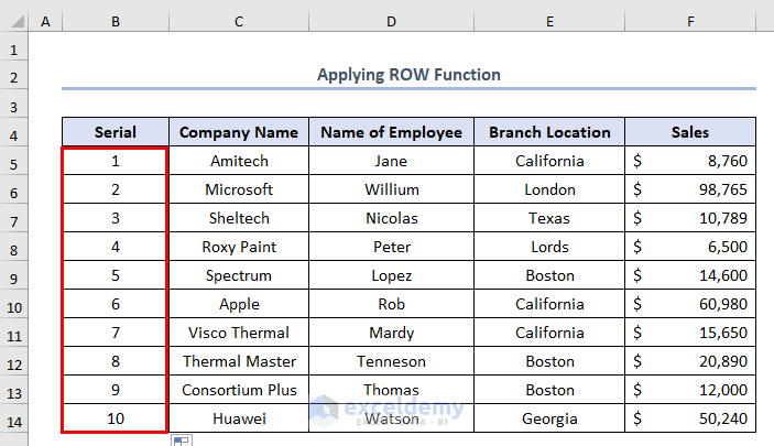 how to number in excel with filter using ROW function