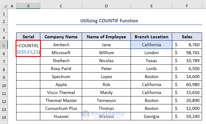 how to number in excel with filter using COUNTIF function