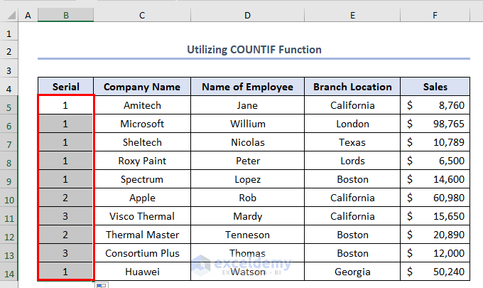how to number in excel with filter using COUNTIF function