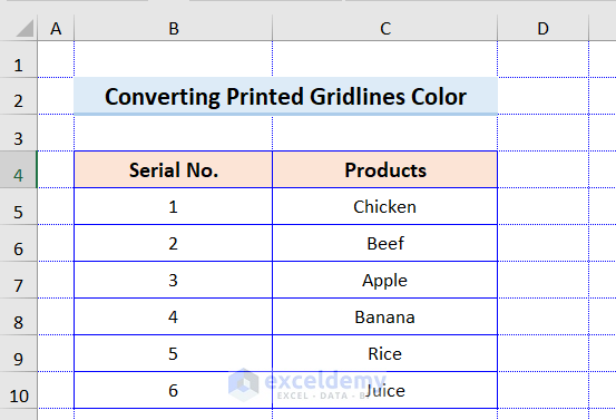 Converting Printed Gridlines Color