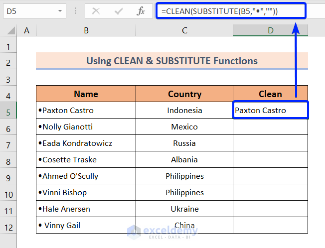 Combining CLEAN and SUBSTITUTE Functions to Remove Bullets and Numbering in Excel