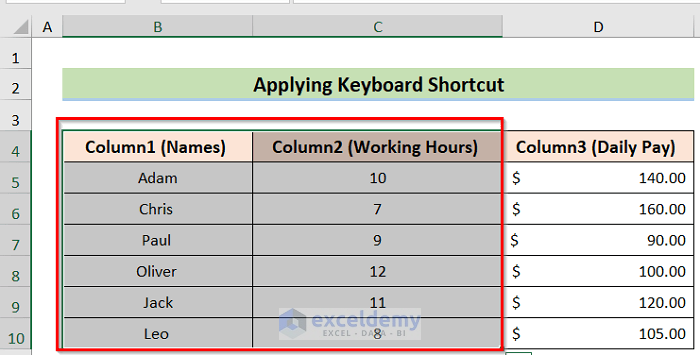 Keyboard Shortcut to Remove Column1 and Column2