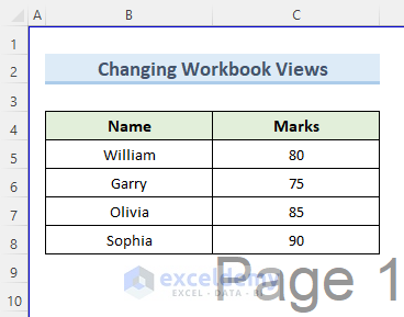 Change Workbook Views to Remove Page 1 Watermark in Excel