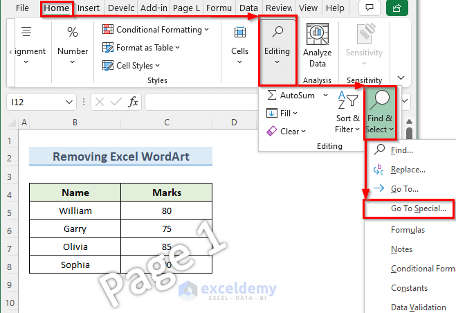 Remove Excel WordArt Type Page 1 Watermark