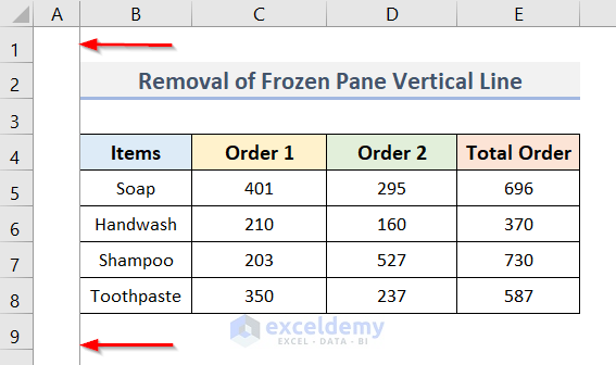Removal of Excel Frozen Pane Vertical Line