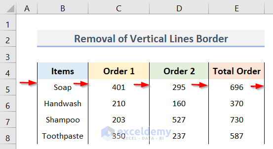 Discard Excel Vertical Line Border
