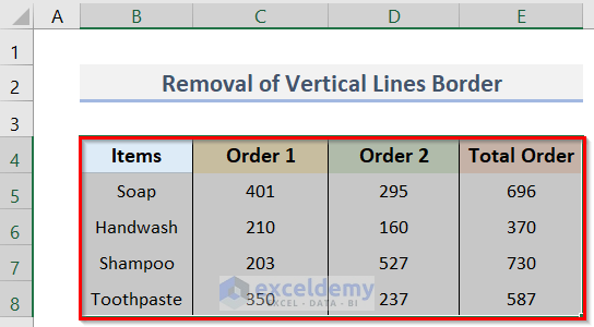 Discard Excel Vertical Line Border
