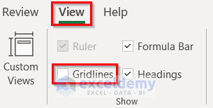 Remove Vertical Gridlines in Excel