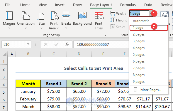 Set Print Area to One Page in Excel