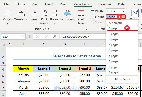 Set Print Area to One Page in Excel