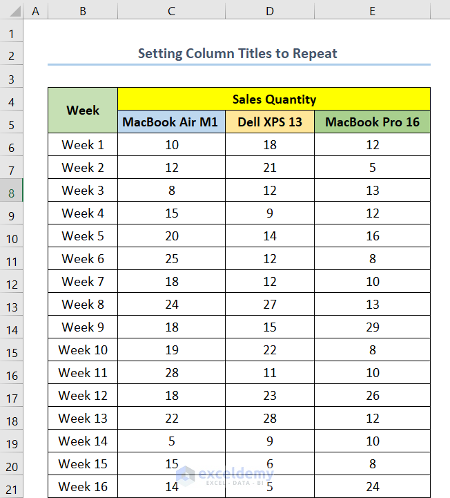 Setting Column Titles to Repeat in Excel