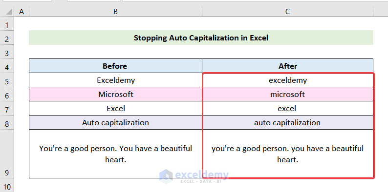 how to stop auto capitalization in excel Uncheck First Letter of Sentences 