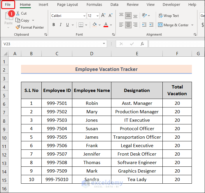 How to Track Employee Vacation Time in Excel Saving File