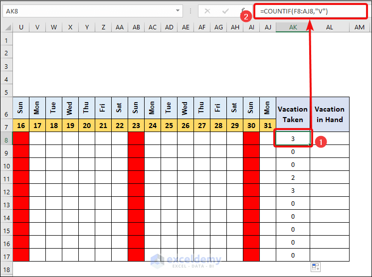How to Track Employee Vacation Time in Excel Counting Vacation Days