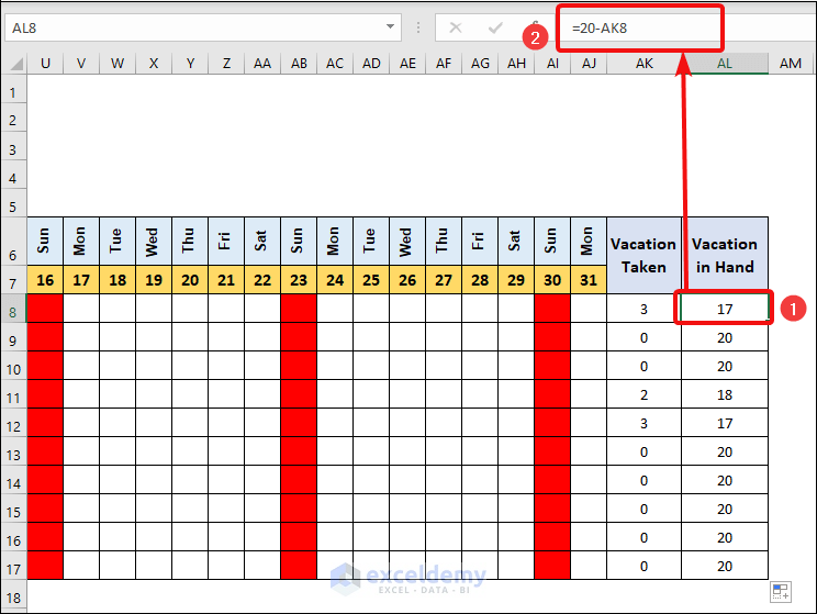 How to Track Employee Vacation Time in Excel Counting Vacation Days