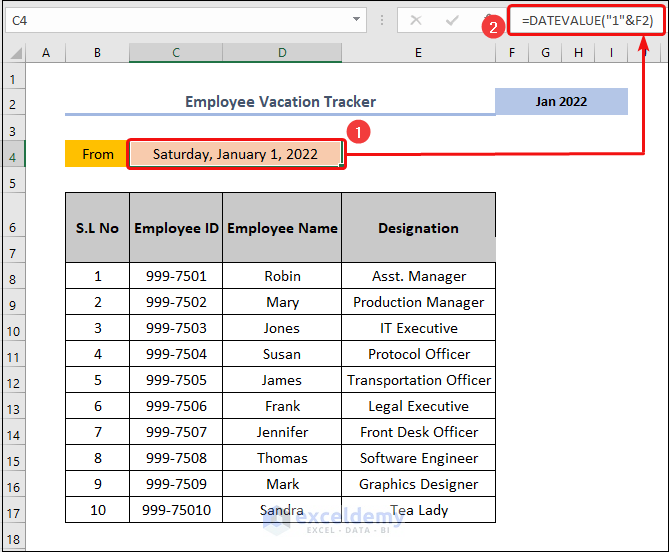 How to Track Employee Vacation Time in Excel Putting the Name of the Month