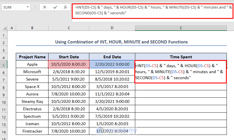 how to track time spent on projects using combination of functions