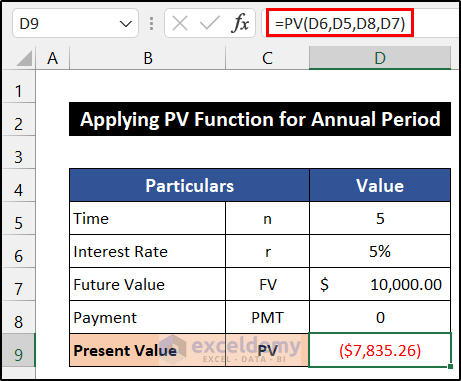 Calculate Present Value of Lump Sum in Excel