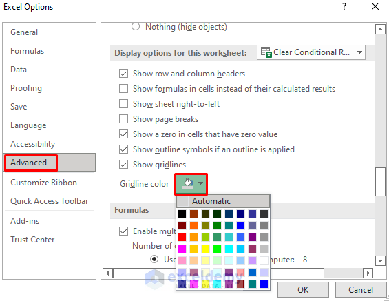 Set Default Color of Gridlines in Excel
