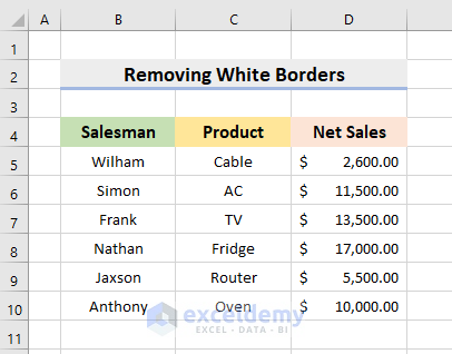 Remove White Borders from Excel Cells to Get Gridlines
